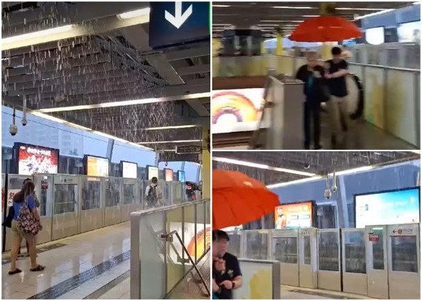 屯馬綫石門站月台滲漏　乘客如在水舞間　網民：好有落雨feel