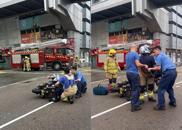 荔枝角電單車的士首尾撞　消防「擔架櫈」抬救鐵騎士