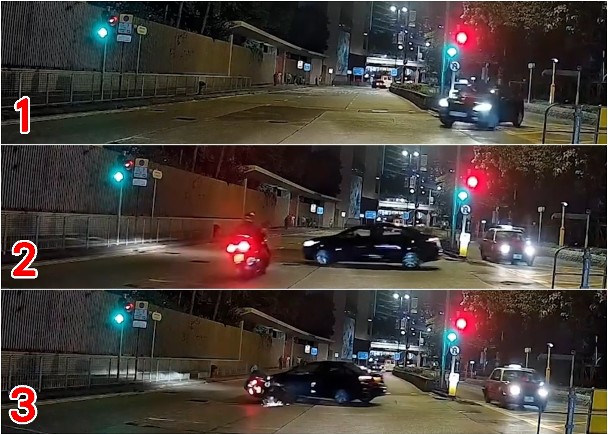車Cam直擊 : 私家車佐敦道違例掉頭　累鐵騎士炒車受傷